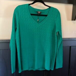 Talbots green vneck cable knit sweater NWT 2XP cotton long sleeve XXLP